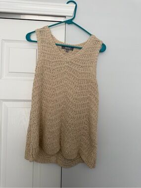 Crochet Knit V-Neck Sleeveless Tank Top - Beige
